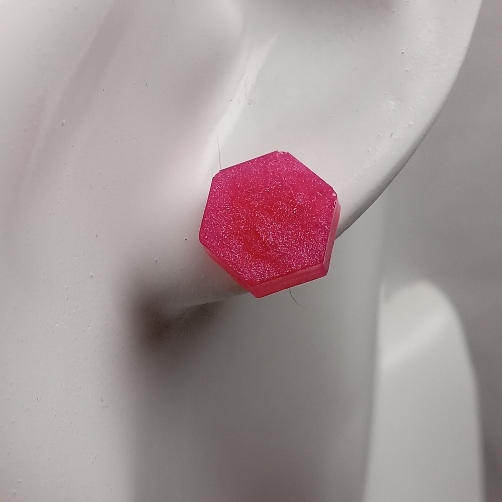 5/$25 Hexagon Pink Stud Earrings